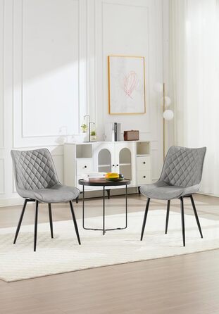 Обідні стільці WOLTU, Комплект з 2 шт. , Кухонні стільці, Стільці для вітальні, М&39які стільці зі спинкою, Для їдальні, Кухні, Вітальні, Офісу, Сидіння зі штучної шкіри, Металеві ніжки, Сірий BH210gr-2 Сіра штучна шкіра