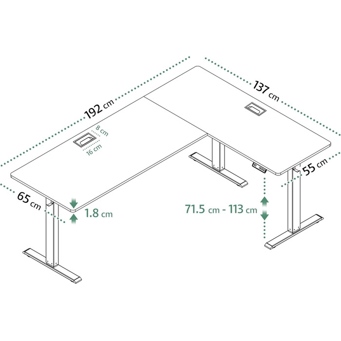 Кутовий письмовий стіл di volio з регульованою висотою, електричний TRANI Міцний електричний стіл Регульована висота з 2 двигунами, функція пам&39яті для домашнього офісу (чорний, правий Д 197 см/Д 142 см) Чорний правий Д 197 см/Д 142 см