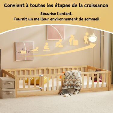 Дитяче ліжко LEADZM 2-в-1 Монтессорі з відкритими дверима, захистом від падіння та рейковою основою, дитяче ліжечко, підліткове, односпальне ліжко (натуральний розмір 140x200) - 2 розміри, вантажопідйомність до 300 кг, трансформоване