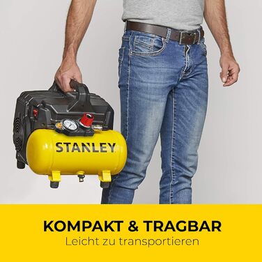 Компресор Stanley DN200/8/6 - Повітряний компресор 8 бар - Підлоговий компресор з ємністю бака 6 л - Безмасляний всмоктувальний ко