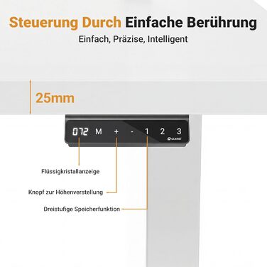 Стіл Claiks з регульованою висотою 16075 см, з 2 електродвигунами, товщиною стільниці 25 мм, вантажопідйомність 130 кг, стіл з регульованою висотою, 3-функціональною пам&39яттю та 4 тихими колесами, білий 160 x 75 см