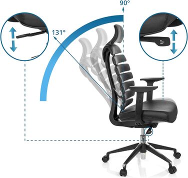 Офісне крісло Ergo LINE II PRO, 71 x 45 x 60 см, натуральна шкіра / алюміній, чорний