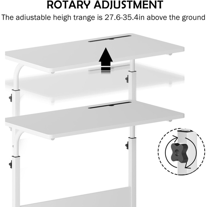Стіл для ноутбука/комп&39ютерний стіл з регульованою висотою та відділенням для планшета Sogesfurniture, 80 x 40 см, стіл для ПК/диванний столик/стіл для медсестри/бічний столик з колесами, білий.