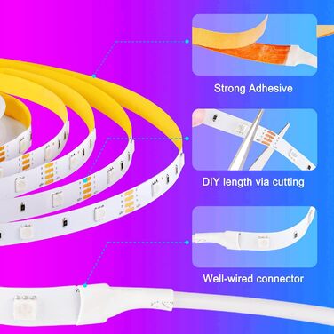 Світлодіодна стрічка Wixann 12 м, світлодіодна стрічка 12 м, самоклеюча світлодіодна стрічка, ланцюгова нитка, зміна кольору, світлодіодна стрічка 12 м з дистанційним керуванням, синхронізація з музикою