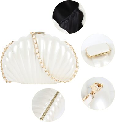 Жіноча вечірня сумочка-клатч з блискітками та оболонкою, блискуча сумочка зі стразами та ланцюжком для весілля, білий 07048