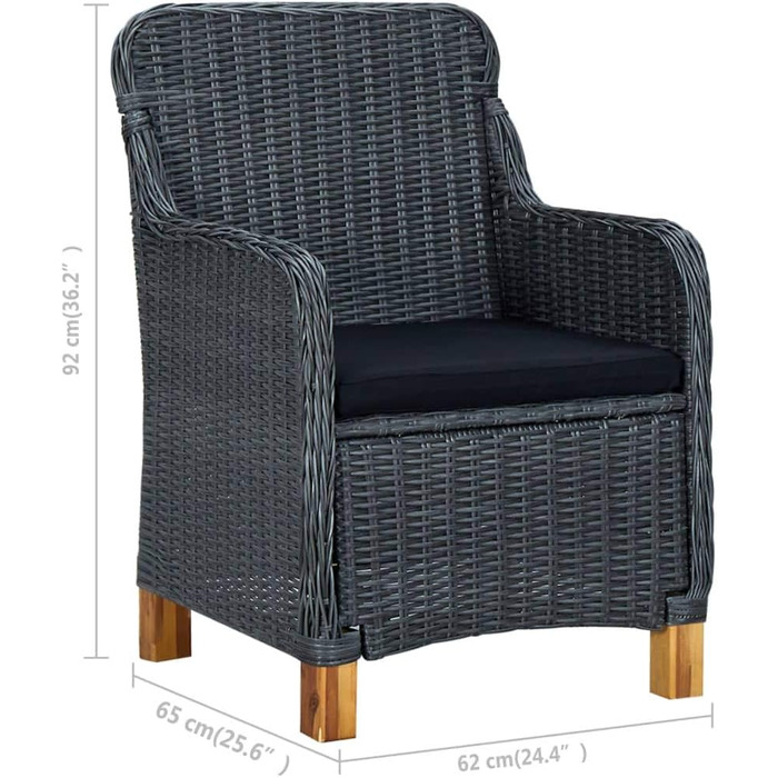 Садові стільці з подушками 2 шт. Poly Rattan Dark Grey