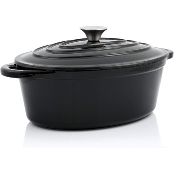 Чавунна кокотниця BBQ-Toro 4,3 л чорна, овальна емальована чавунна сковорідка з кришкою чавунна каструля, підходить для індукційни