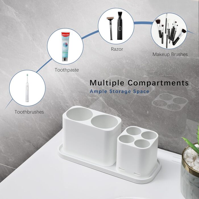 Тримач насадки для зубної щітки Gsocel, тримач для зубної щітки Електрична зубна щітка для зберігання 4 насадки для зубних щіток і 2 тримачі для зубної пасти ABS, білий