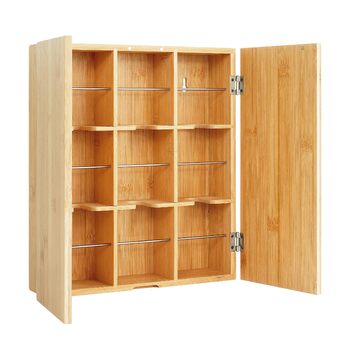 Чайна коробка Relaxdays, 9 відділень, бамбук, ВШХ 31 x 26,5 x 7 см, відділення для чайних пакетиків, кавових капсул, настінна, натуральний/срібний