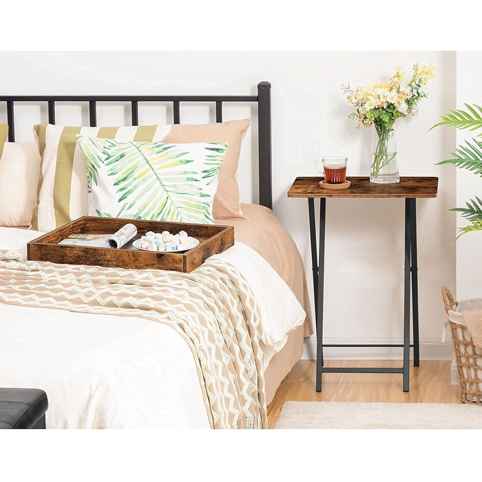 Приставний столик HOOBRO, складна тумбочка, журнальний столик, складна підставка для телевізора для обіду, обідня закуска, столики для ноутбука для невеликих приміщень, рустикальний коричневий EBF29BZ01