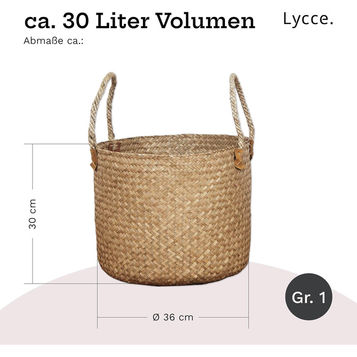 Кошик для білизни Rong з ручкою Морська трава, розмір 1 (Ø 36 см) Ідеально підходить як кошик для зберігання речей або кошик для білизни для ванної кімнати, спальні, вітальні, дитячої кімнати. Розмір 1