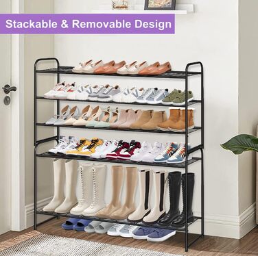 Довга взуттєва полиця з 3 ярусами, вміщує 24 пари, міцна чорна взуттєва полиця для чоловіків та жінок, з дротяною сіткою, металева взуттєва полиця, полиця для шафи, передпокою, спальні, 3 полиці, чорна