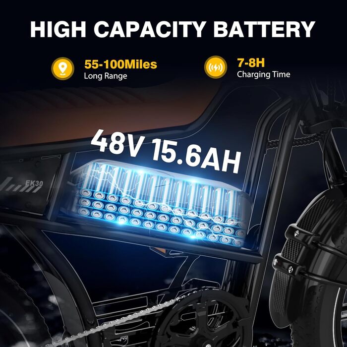 Електричний велосипед EVERCROSS для дорослих, 250 Вт, шини 16&quot/20&quot x 4.0 Fat, швидкість до 25 км/год та запас ходу 60-100 км, знімний акумулятор 36V/48V, гірський, сніговий, позашляховий електровелосипед EK30 чорного кольору - макс. 100 км