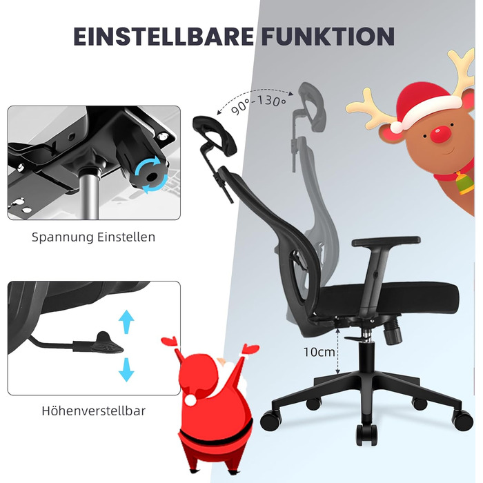 Ергономічне офісне крісло Storeo Imp, XL, до 150 кг, сітка, чорне