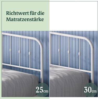 Ліжко Zinus Heidi 140x200 см - Висота 31 см з місцем для зберігання під ліжком - Металевий каркас ліжка-платформи з узголів&39ям та ізніжжям - Білий 140 x 200 см