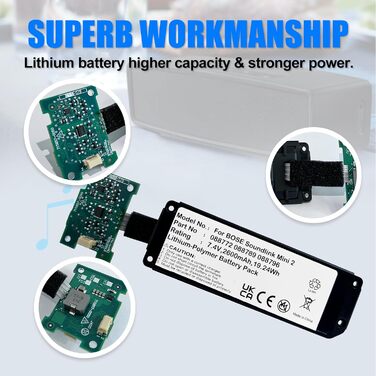 Батарейка для Bluetooth-колонки Bose SoundLink Mini 2, запасна батарейка для Bose SoundLink Mini II, сумісна з Bluetooth-колонками Bose 088772, 088789, 088796, 080841. - В комплекті друкована плата, пайка не потрібна.
