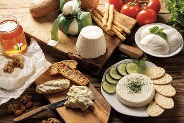 Машина для сиру та йогурту з 6 програмами, м'яка на дотик панель керування, контейнер 500 мл з антипригарним покриттям, максимальна температура 90C, включаючи книгу рецептів, 500 Вт, білий/зелений, 615