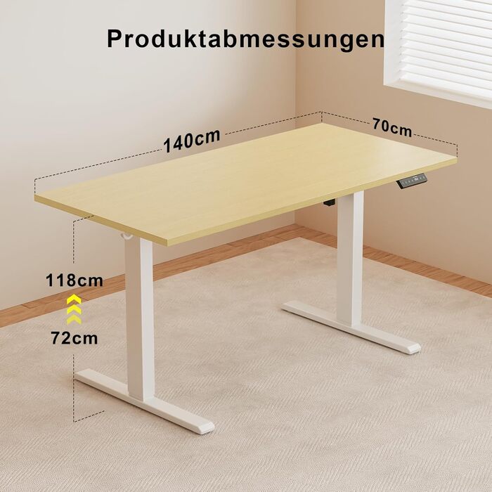 Повністю настільний стіл з регульованою висотою, електричний комп&39ютерний стіл 140 x 70 см, стіл для роботи сидячи та стоячи з цільною стільницею, стіл для роботи стоячи з 4 функціями пам&39яті, дуб 140 x 70 см з повноцінною дубовою стільницею