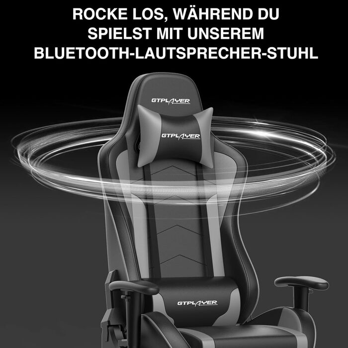 Ігрове крісло GTPLAYER з підставкою для ніг, динамік, музика через Bluetooth, офісне крісло, комп&39ютерне крісло, стілець для столу, ергономічне крісло, чорно-сіре