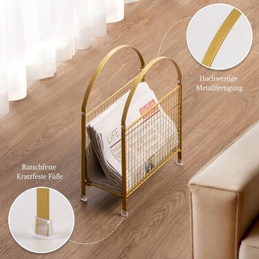 Окремостоячий тримач для журналів PUERSI сучасний дизайн сумки, металевий органайзер для журналів, вінілових платівок, газет (золотистий)