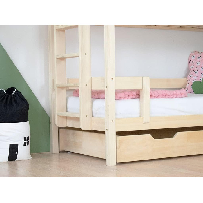 Набір Будинок двоярусне ліжко Monty 90x200 см з дерев'яною шухлядою Buddy 90x180 см на колесах Прозоре восковане ліжко будиночок з