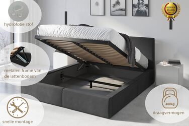 М&39яке ліжко Interbeds 120x200 см Двоспальне ліжко з місцем для зберігання з рейковою основою Ліжко-бокс з пружинами Гідрофобний каркас ліжка з м&39якою підкладкою (Антрацит, 120x200 см) Антрацит 120x200 см