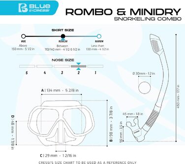 Набір для дитячого підводного плавання CRESSI Rombo & Mini Dry Snorkel Set маска для дайвінгу з трубкою для хлопчиків та дівчаток, силіконовий обідок, клапан із захистом від бризок та регульовані пряжки для підводного плавання та плавання, один розмір, бл
