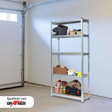 Міцний стелаж Grafner з 5 полицями з МДФ, максимальне навантаження 375 кг, закруглені кути, 75x30x172 см, стелаж без ригелів, полиця для зберігання, полиця для підвалу