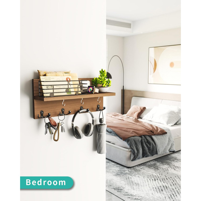 Ключниця HapiRm з декоративною огорожею для нотаток, дошка для ключів з полицею та гачком для ключів, дерев'яна дошка для ключів п