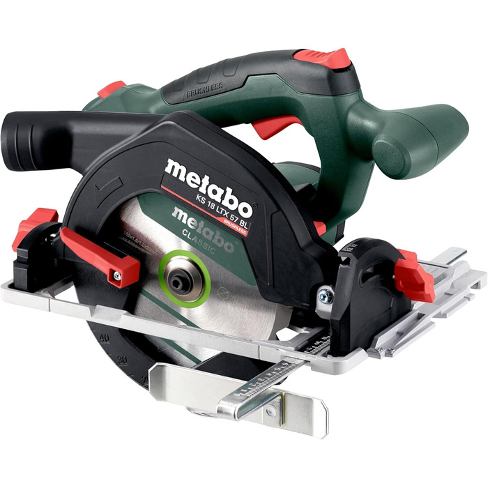 Акумуляторна портативна циркулярна пила Metabo KS 18 LTX 57 BL, без акумулятора, з безщітковим двигуном, з вибіжним гальмом, з Met