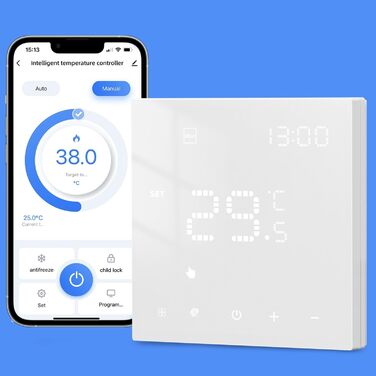 Розумний термостат WiFi для водяної теплої підлоги та газового котла, програмований кімнатний термостат із підтримкою Alexa, голосовим керуванням Google Home та дистанційним керуванням із додатком Smart Life (2,4 ГГц WiFi)