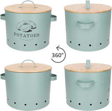 Вентильований металевий контейнер для зберігання картоплі з бамбуковою кришкою I коробка для зберігання з принтом для кухні