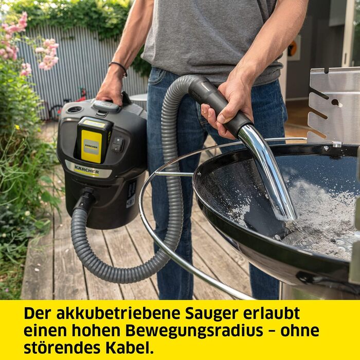Акумуляторний пилосос для сухої золи Krcher 18 В AD 2 Akku ідеально підходить для чищення камінів і пелетних печей, вогнетривкий м