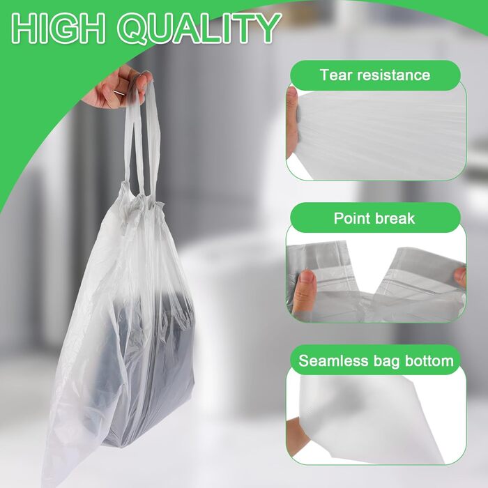 Білих пакетів для сміття об&39ємом 8 л, маленькі пакети для сміття зі шнурком, пакети для сміття зі шнурком для баків об&39ємом 8-10 літрів, 8 рулонів, 240