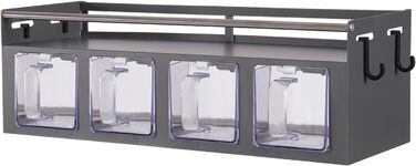 Підвісний органайзер для спецій з 4 знімними підставками для спецій, настінна кухонна підставка для солі, перцю, цукру, спецій (сіра)