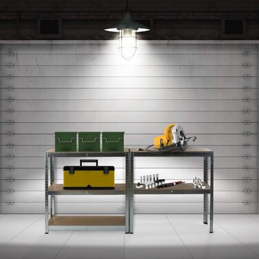 Міцний стелаж Arebos 200x90x45 см Вантажопідйомність 1000 кг 5 полиць з МДФ Легке складання за допомогою вставної системи, без потреби в гвинтах Стелаж, стелаж для зберігання, стелаж для підвалу, вставний стелаж, стелаж для майстерні Оцинкований