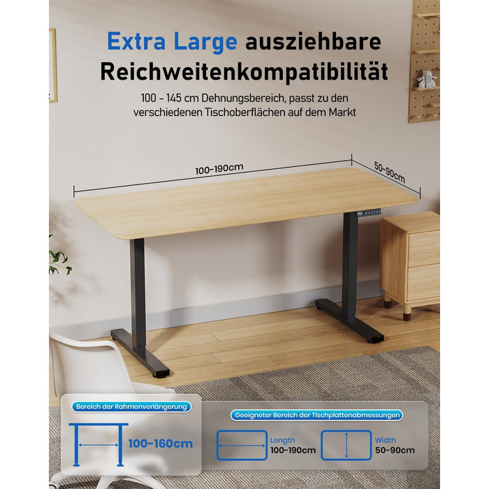 Каркас столу з регулюванням висоти та 2 потужними двигунами, електрично регульований по висоті каркас столу з 3 налаштуваннями пам&39яті та функцією захисту від зіткнень, чорний