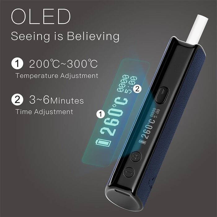 Пристрій без нагрівання, безконтактний електромагнітний індукційний нагрівач, OLED 3200 мАг, регульований час і температура нагрівання, не потребує очищення (темно-синій), 10 HNB