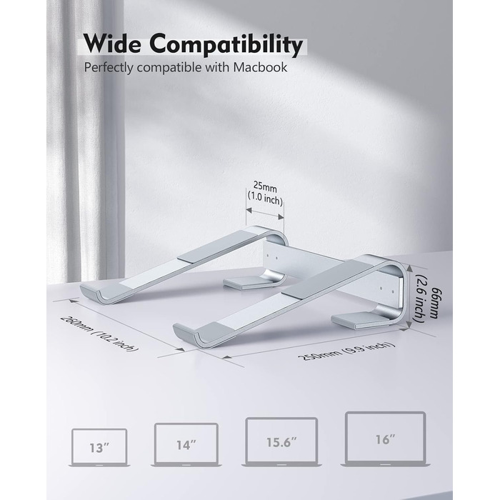 Підставка для ноутбука на стіл, ергономічна, алюмінієва, з вентиляцією, сумісна з MacBook Air/Pro, Dell XPS, HP (1117,3 дюйми), срібляста ідеально для домашнього офісу Z-silver