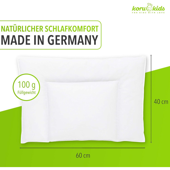 Дитяча подушка Koru Kids 40x60 см - 100 бавовна - дитяча подушка - прання при 60 градусах - дитяча подушка - Oeko-Tex - дитяча под