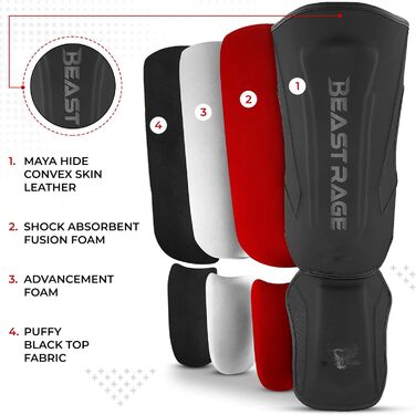 Щитки для гомілок BEAST RAGE для кікбоксингу, муай-тай, ММА, щитки для гомілок із захистом підйому стопи, спорядження для тренувань ММА, спарингу, бразильського джиу-джитсу, карате, боксу, тхеквондо, чорні, M