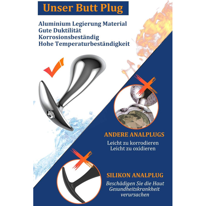 Набір металевих анальних пробок Yivans, Ø24 мм, 29 мм, 36 мм,з кристалом, 3 шт.