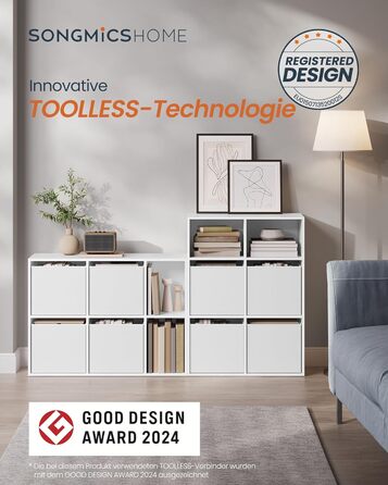 Книжкова полиця SONGMICS HOME, надшвидке складання без інструментів, технологія без інструментів, 6-рівнева полиця, окремостояча полиця, 4 шухляди з тканини, система полиць, 27 x 83 x 61,6 см, білосніжний LBC196W01, 6 рівнів (61,6 висоти см)