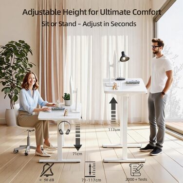 Електрично регульований по висоті стіл 120x60 см з функцією пам&39яті та портом зарядки USB, ергономічний стіл з регульованою висотою для роботи сидячи та стоячи, білий, для домашнього офісу, 120 x 60 см