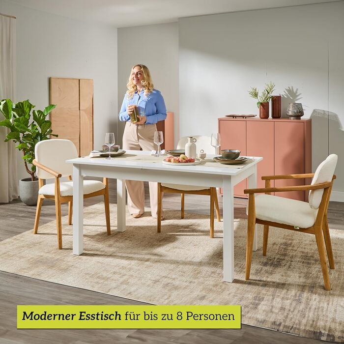 Розумний обідній стіл 140x80 см білий, кухонний стіл розкладний до 180 см, обідній стіл з дерев&39яного композиту, включаючи розсувну дошку, сучасний стіл до 8 осіб білий розсувний прямокутний 140x80 см