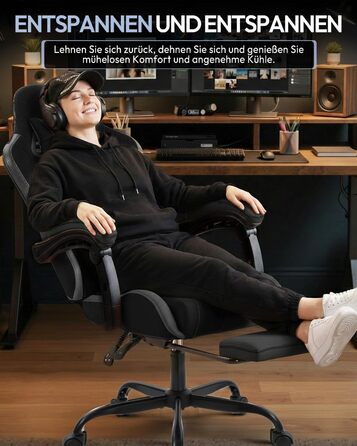 Ігрове крісло Nexthra, офісне крісло, ігрове крісло з регульованими по висоті підлокітниками, ергономічне ігрове крісло з підставкою для ніг, м&39яке ігрове крісло, кут нахилу 150, до 180 кг, чорне, регульоване