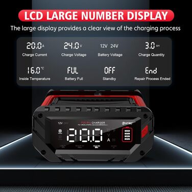 Зарядний пристрій для автомобільних акумуляторів HTRC 12V/24V, зарядні пристрої 20А для автомобільних акумуляторів, зарядний прист