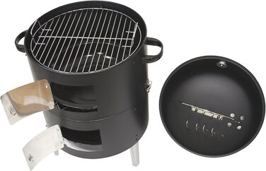 В-1 Дим-гриль Вугільний гриль з кришкою для копчення, смаження та приготування (з резервуаром для води, 2 решітками для грилю, гачками для копчення, термометром) Димна бочка для саду та кемпінгу, 400 3-