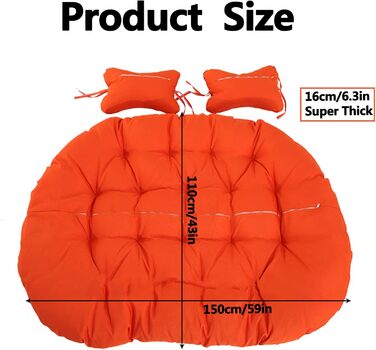 Яйцеподібна подушка для подвійного підвісного шезлонга-гойдалки, м&39яка, глибока подушка, подушка для двомісного крісла-гойдалки для використання на вулиці з ремінцями, повністю наповнена, не згинається (кавовий колір)