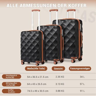 Легка дорожня валіза British Traveller, ручна поклажа, 54x36,5x21,5 см, виготовлена з ABSPC, із замком TSA, 4 колеса, чорно-коричневий колір, розмір S (54 см, 34 л)